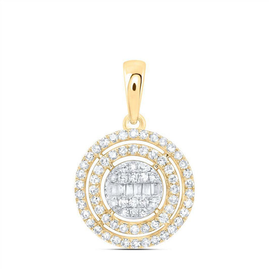 0.37ctw Diamond Baguette Circle Pendant Womens 10K Yellow Gold Halo Cluster