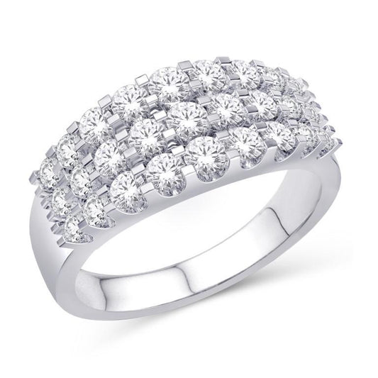 0.85 cttw Round Diamond Three Row Womens Ring Band 10k White Gold
