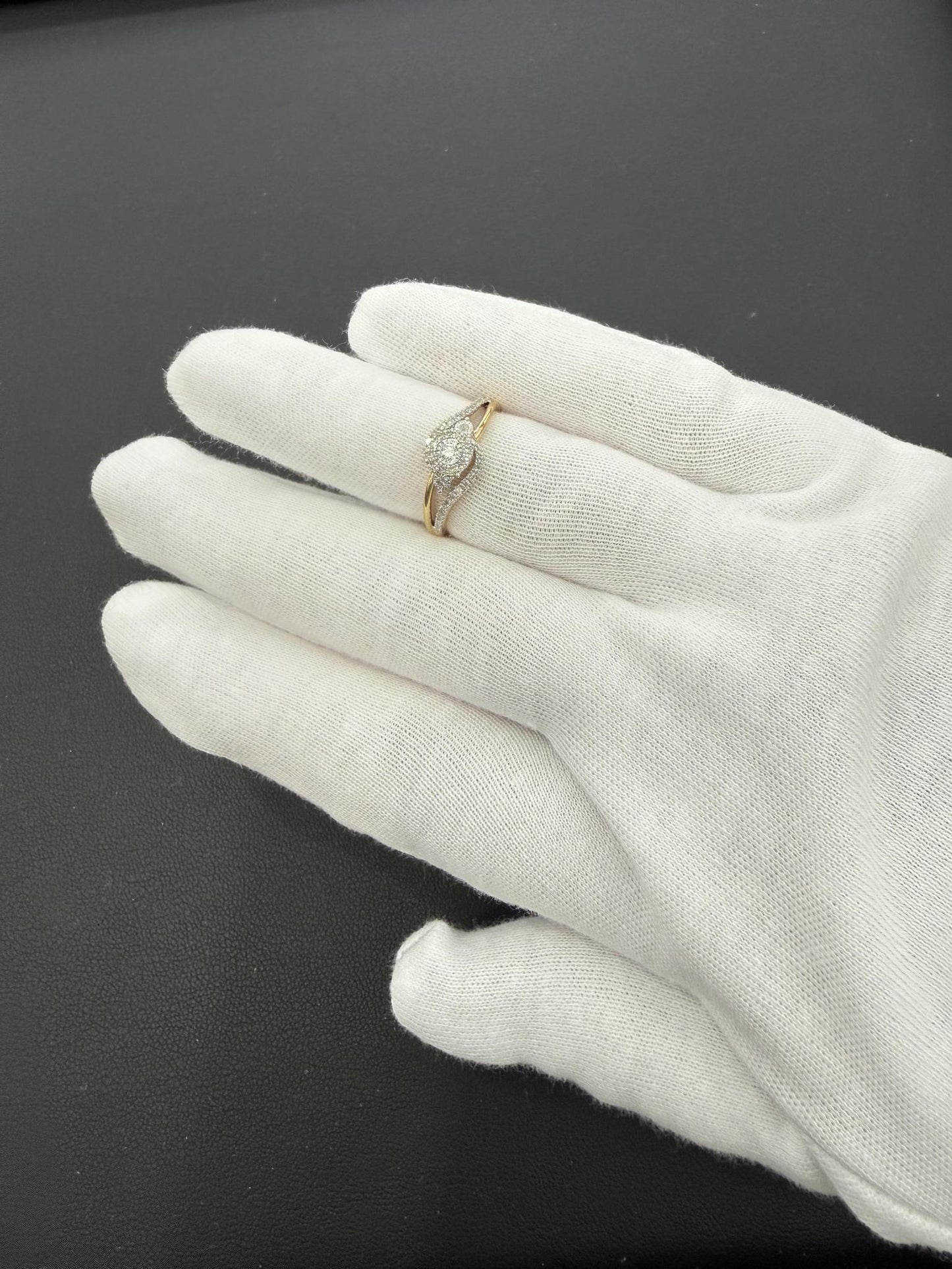 0.25ctw Diamond Halo Bypass Engagement Ring 10K Yellow Gold