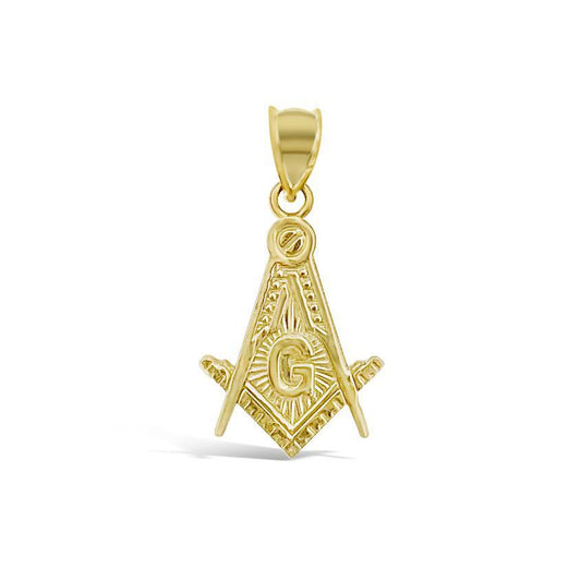 10k Yellow Gold Masonic Pendant Square Compass Charm 1.6"