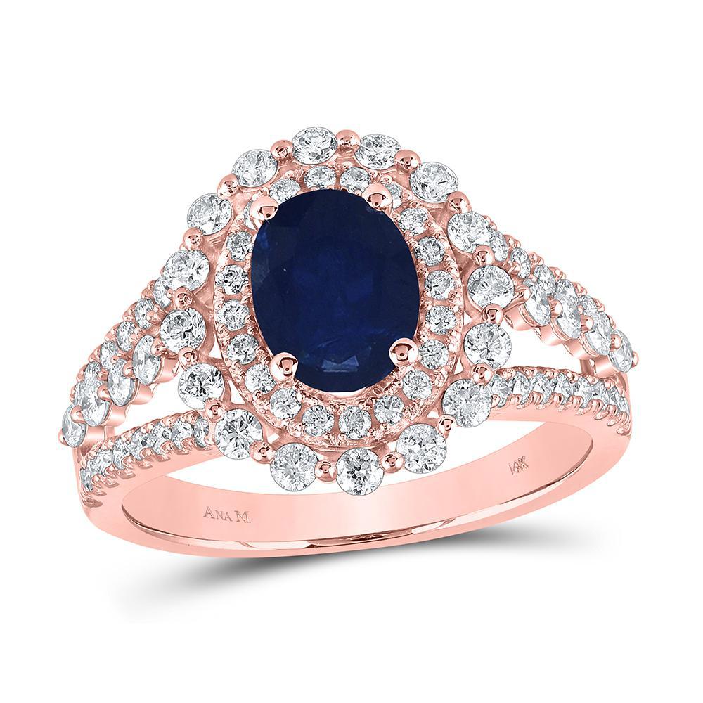 1.38ct Oval Sapphire Ring 0.87ctw Diamond Double Halo Split Shank 14K Rose Gold