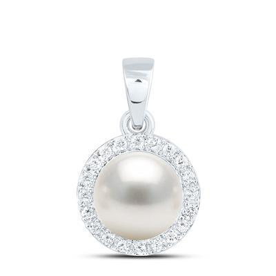 Natural Pearl 7mm Diamond Halo Womens Pendant Charm 14K White Gold