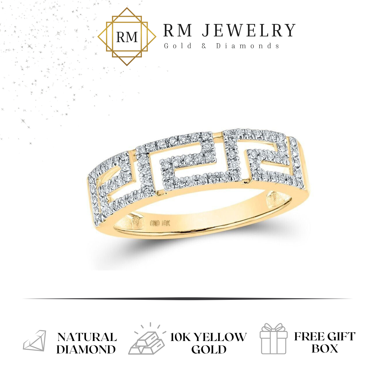 0.20ctw Diamond Greek Key Wedding Band Ring 10k Yellow Gold