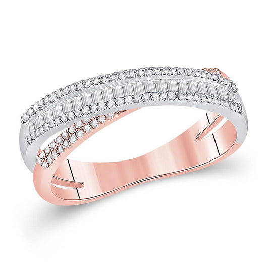 0.44ctw Baguette Diamond Womens Band Ring 14K White Rose Gold Crossover