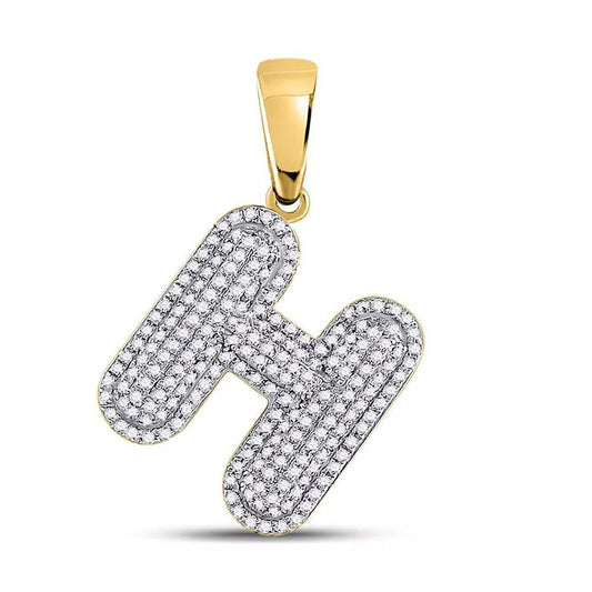 10kt Yellow Gold Mens Round Diamond Letter H Bubble Initial Charm Pendant