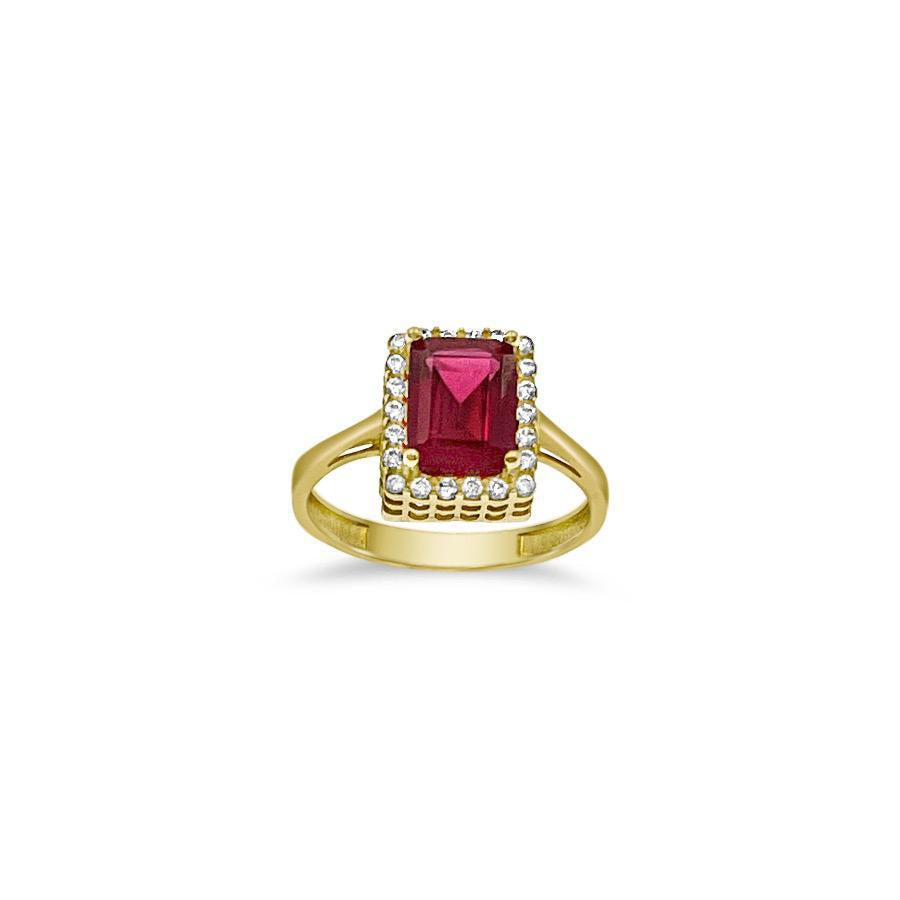 14k Yellow Gold Simulated Ruby Birthstone Ring Red July Women Size 7.5