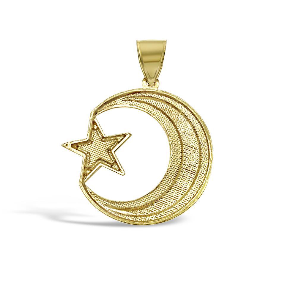 10K Two Tone Gold Crescent Moon Star Pendant
