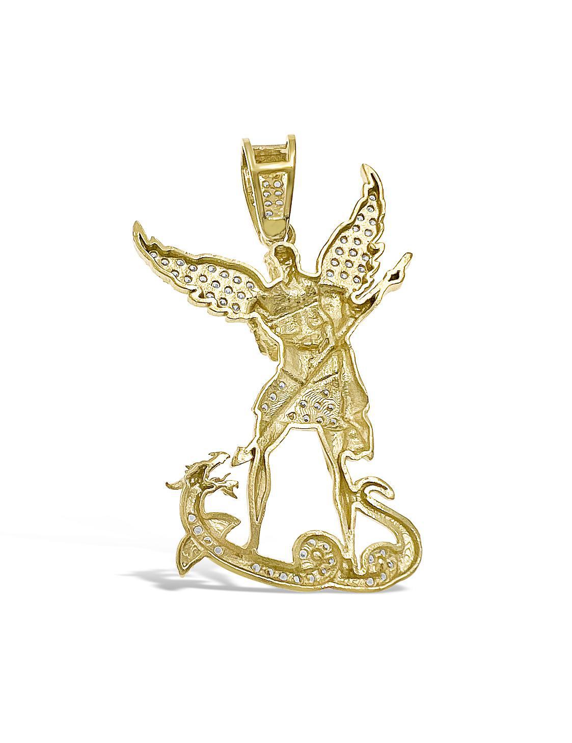 Archangel Saint St Michael Ice Real 10k Gold Pendant Men Charm 2"