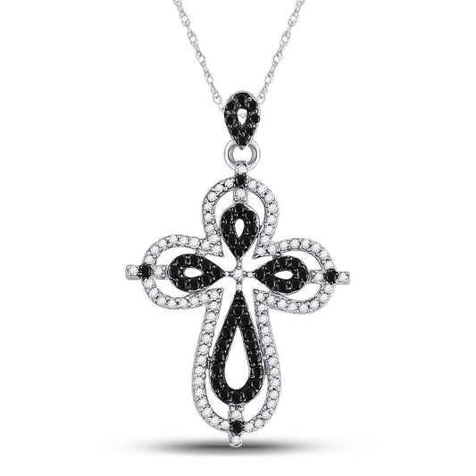 Black Diamond Cross Pendant 10k White Gold Charm 1/2cttw