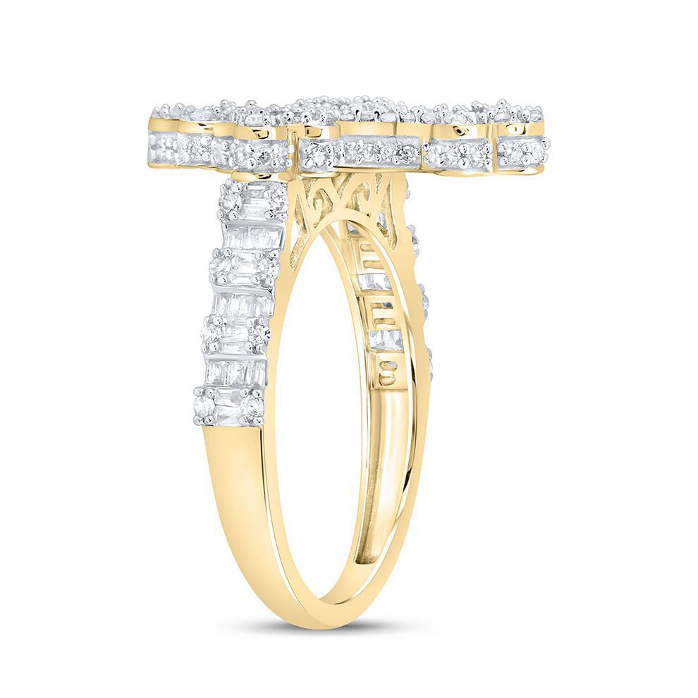 0.87 Cttw Diamond Baguette Cross Womens Ring 10k Yellow Gold