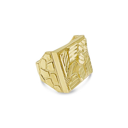 10K Yellow Gold Mens Square Nugget Ring