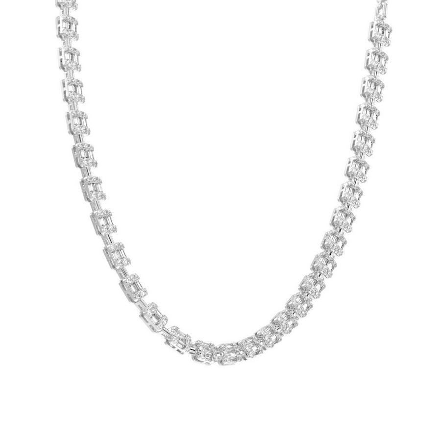 4 Cttw Baguette Round Diamond Tennis Necklace 14k White Gold