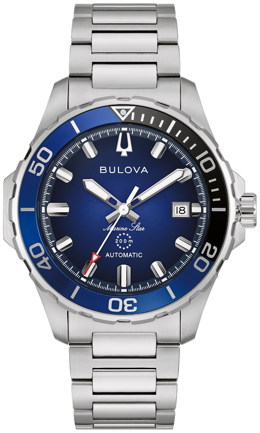 Bulova Marine Star Automatic Blue and Black Dial Mens Watch 98B466