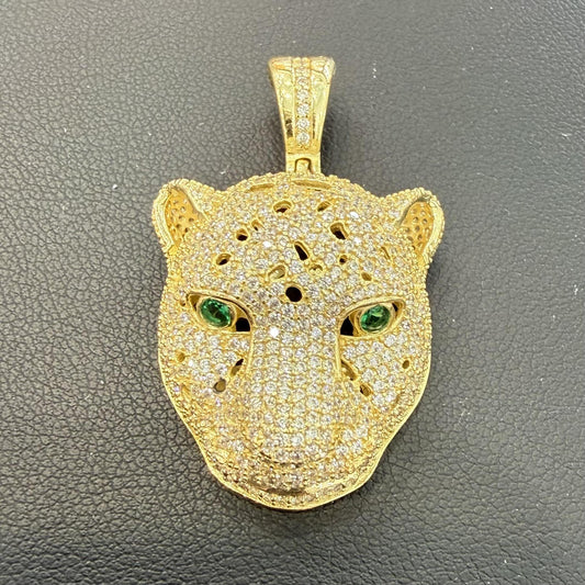 Jaguar Leopard Head Pendant Gold Over 925 Sterling Silver