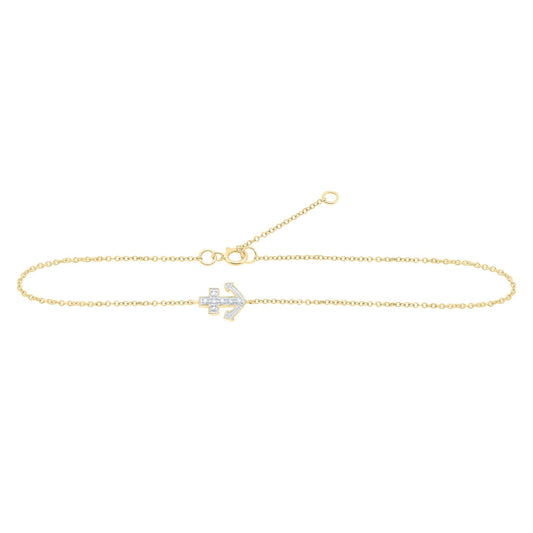 Diamond Anchor Anklet Bracelet Ankle 10k Yellow Gold 9 inch