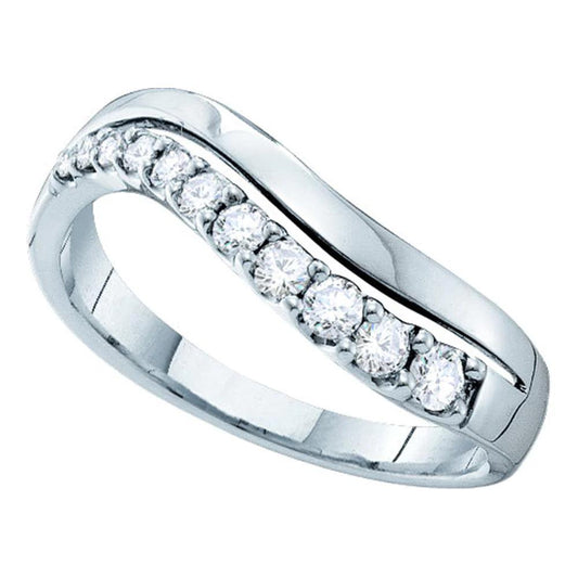 0.33ctw Diamond Wave Curved Wedding Band 14k White Gold