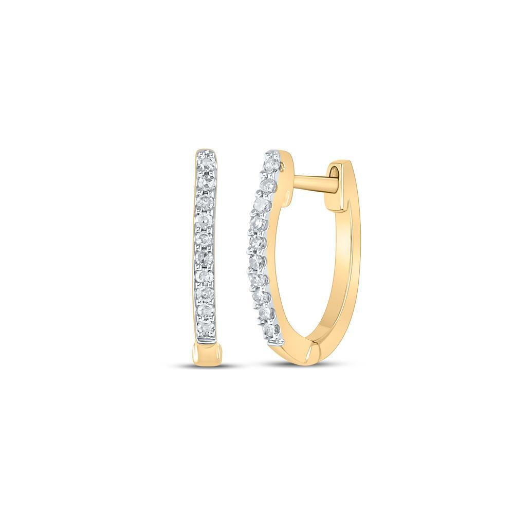 Diamond Single Row Huggie Hoop Womens Earrings 10K Yellow Gold