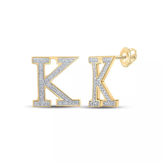 10kt Yellow Gold Round Diamond K Initial Letter Earrings