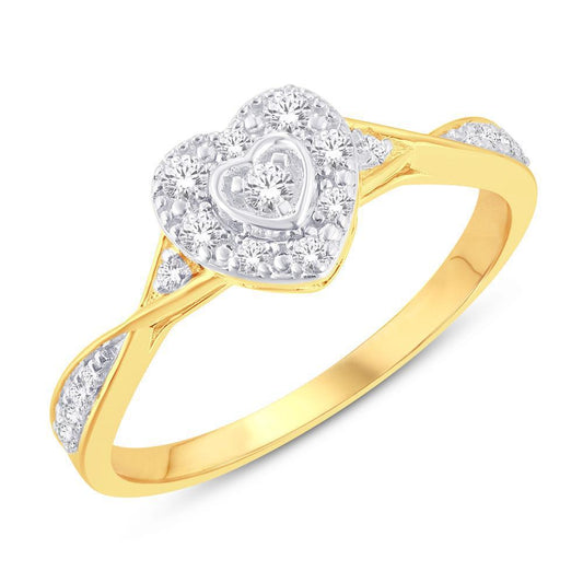 Diamond Heart Promise Engagement Ring For Her 10k Yellow Gold Twisted Band