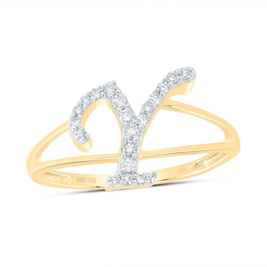 Diamond Initial Letter Y Womens Ring 14k Yellow Gold