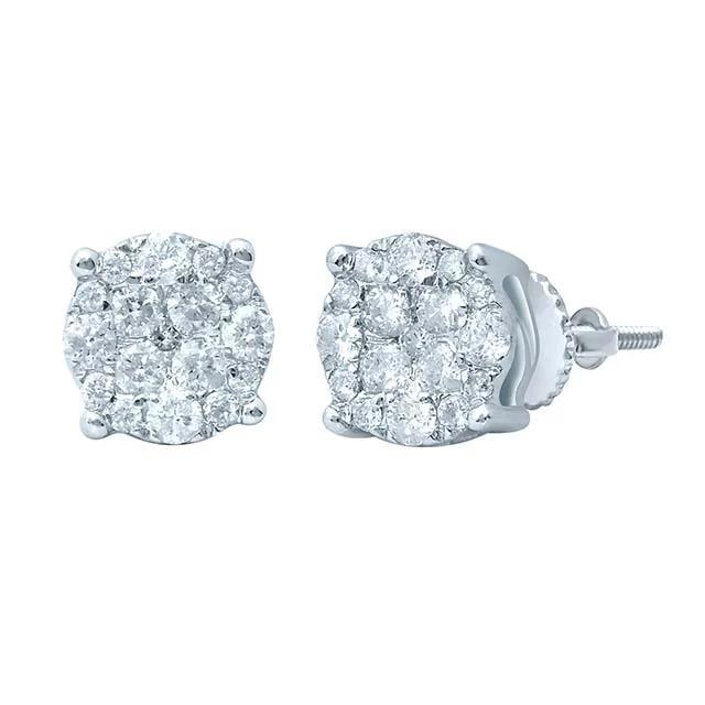 0.52ctw Round Diamond Mens Stud Earrings 10k White Gold