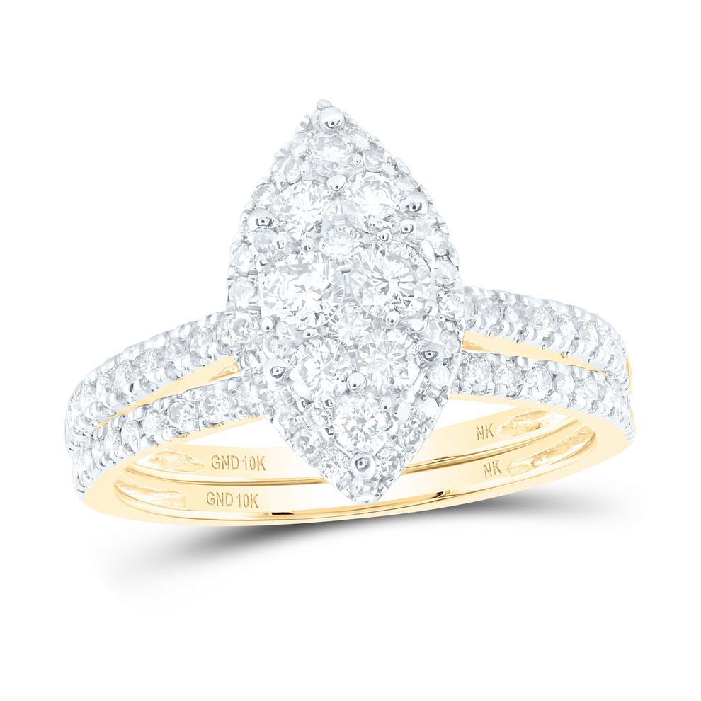 Diamond Marquise Cluster Bridal Ring Set 10K Yellow Gold