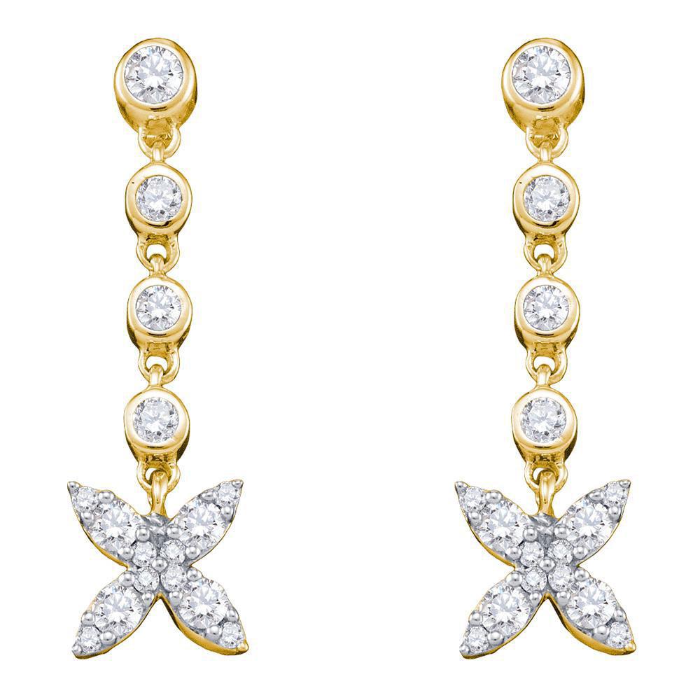 0.75cttw Diamond Flower Dangle Drop Stud Earrings 10k Yellow Gold