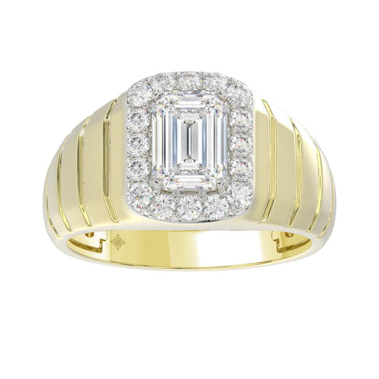 2.50 Cttw Lab Grown Diamond Emerald Halo IGI Certified Mens Ring Band 14k Gold