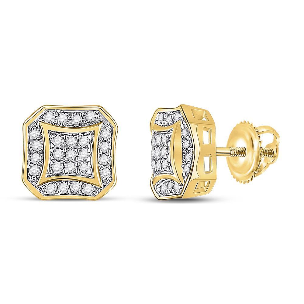 Diamond Octagon Mens Stud Earrings 10K Yellow Gold Screw Back