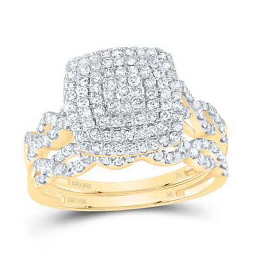 Diamond Cushion Cluster Bridal Ring Set 14K Yellow Gold