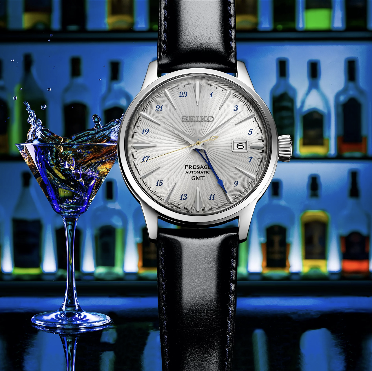 Seiko Presage Cocktail Time Automatic GMT Silver Dial Mens Watch SSK049