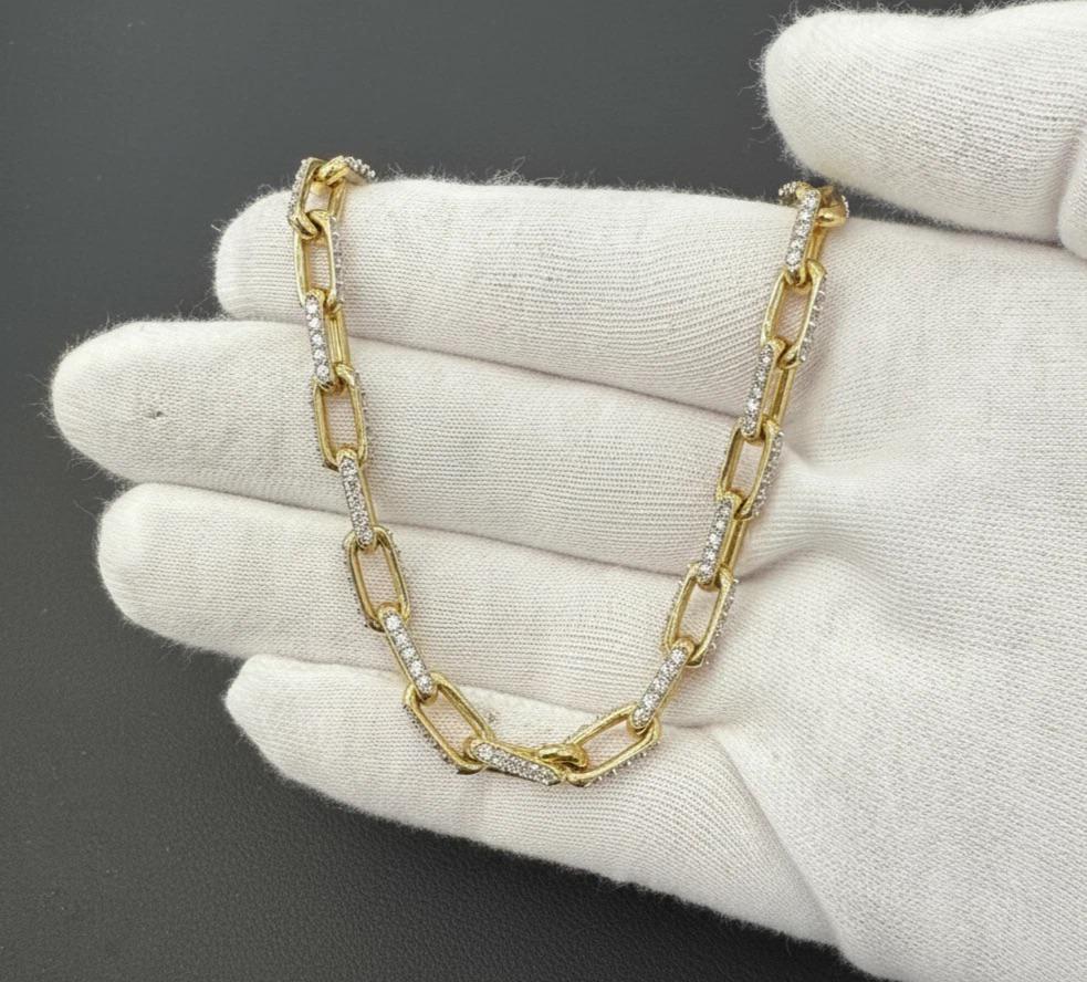 10ctw Diamond Paperclip Link Chain Necklace 10K Yellow Gold Womens Iced Jewelry