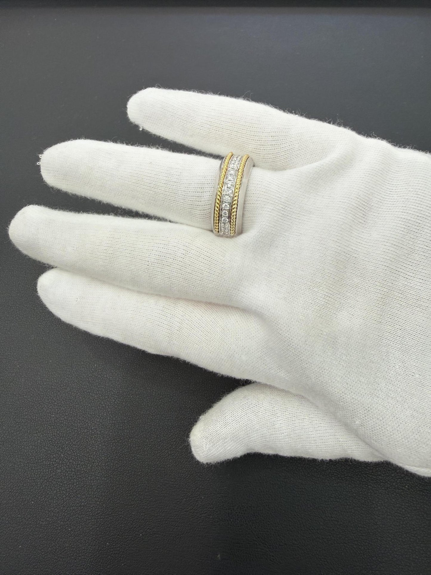 Mens Diamond Rope Wedding Band 10K Two Tone Gold