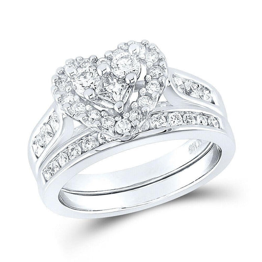 14kt White Gold Princess Diamond Bridal Wedding Ring Band Set 1 Ctw