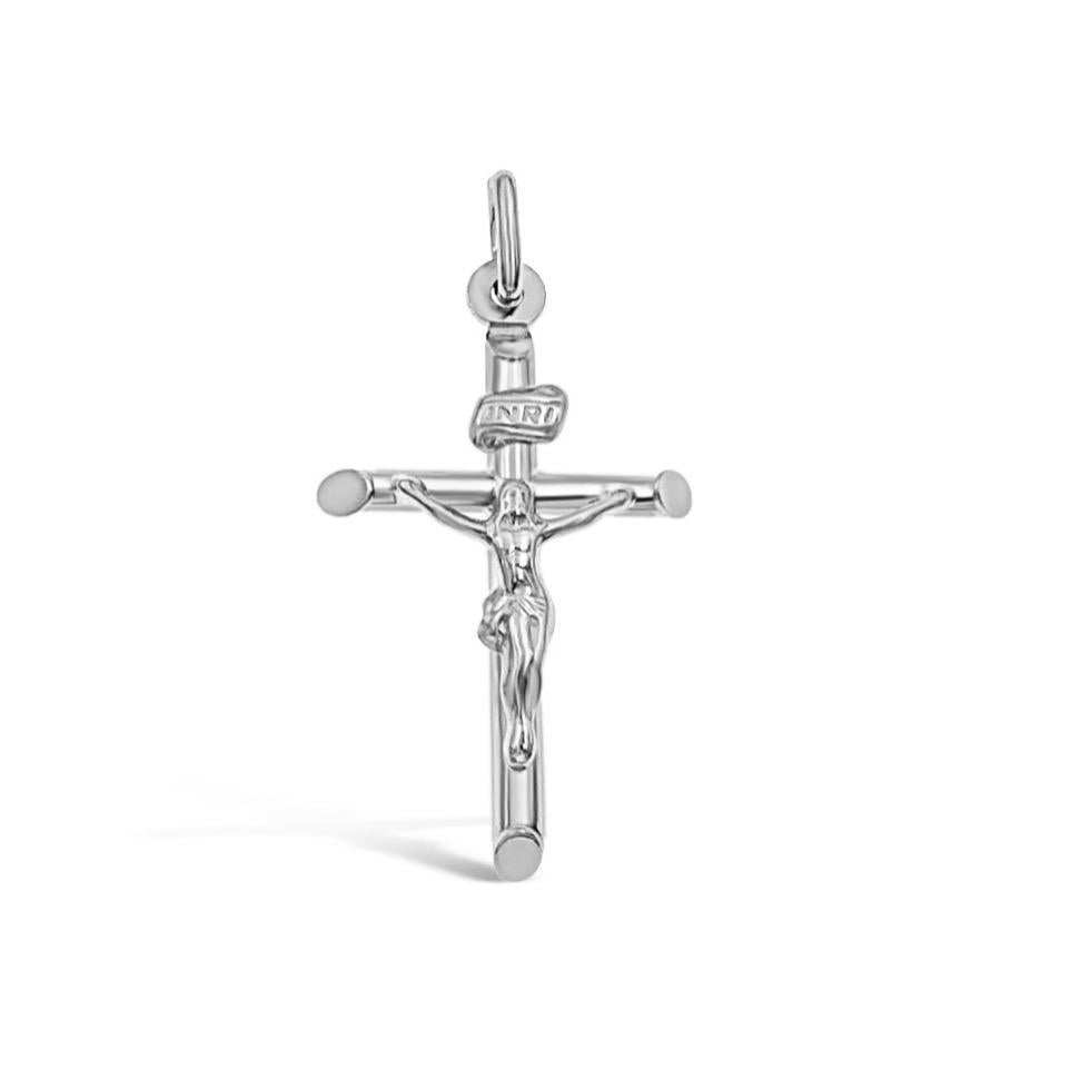 14k White Gold Jesus Crucifix Cross Pendant Charm 1.3"