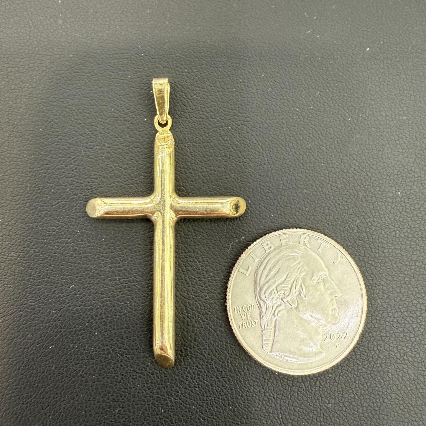 Cross Plain Pendant Charm 925 Sterling Silver Gold Plated 2"