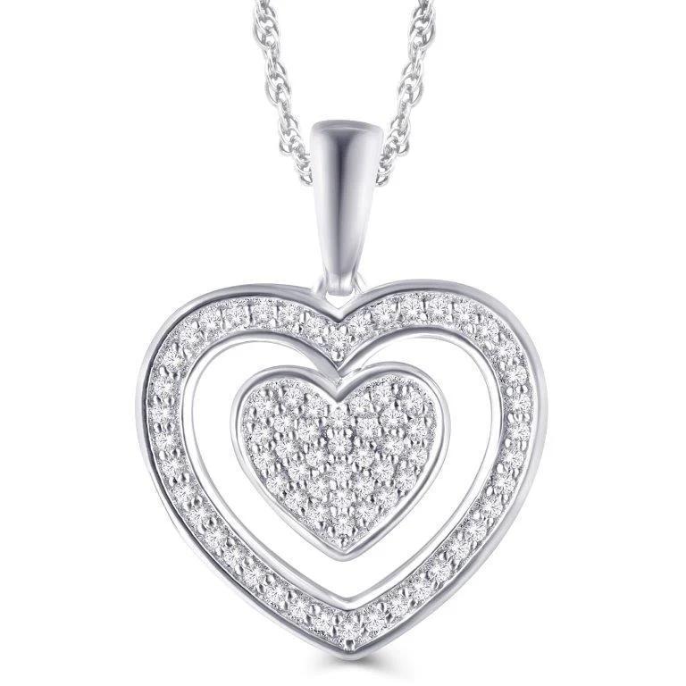 Diamond Double Heart Pendant 10K White Gold