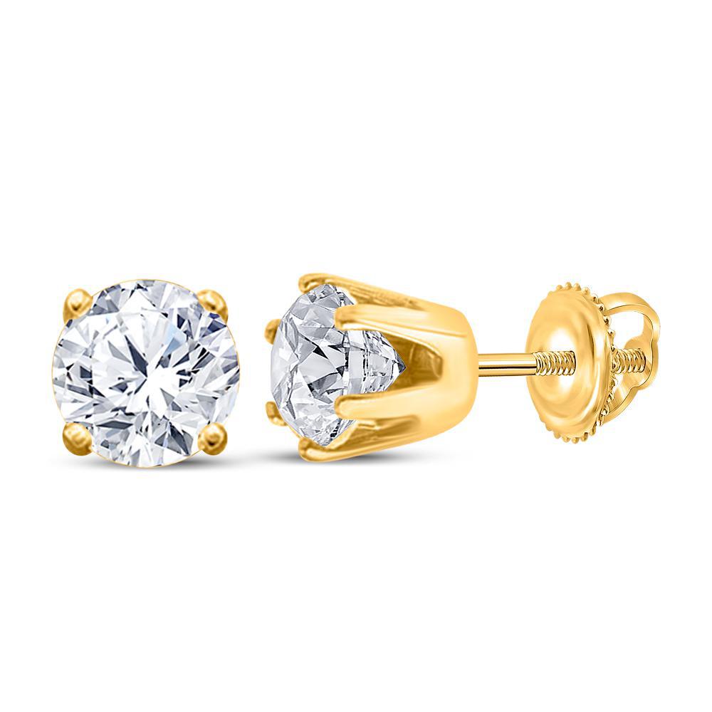 Diamond Excellent Solitaire Stud Earrings 14k Yellow Gold Screw Back