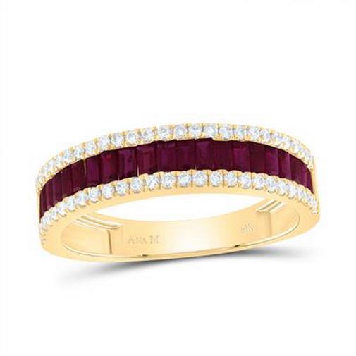 Natural Ruby Baguette & Diamond Womens Band Ring 14k Yellow Gold 1.12 Ctw