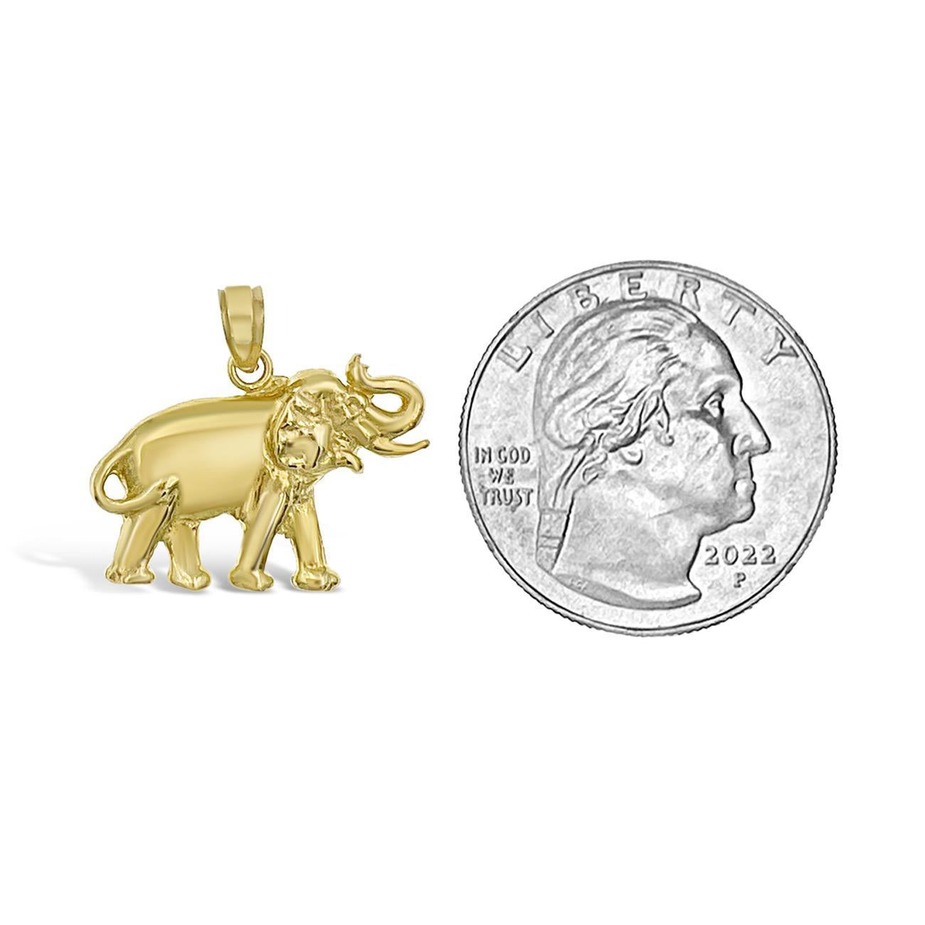 Elephant Pendant 10k Gold Lucky Charm 0.8"