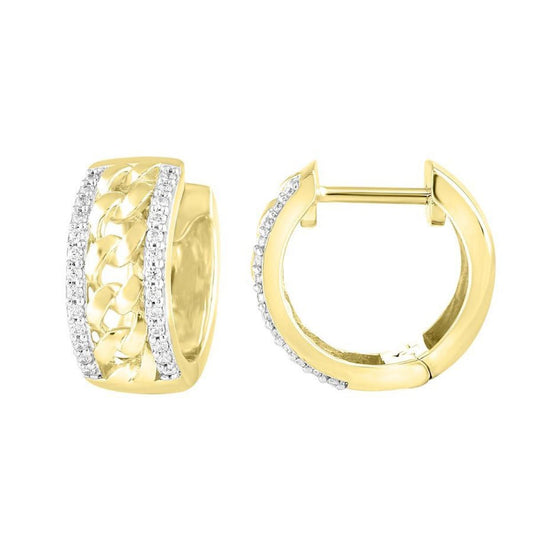 0.20 Cttw Round Diamond Double Row Huggie Hoop Chain Earrings 10k Yellow Gold