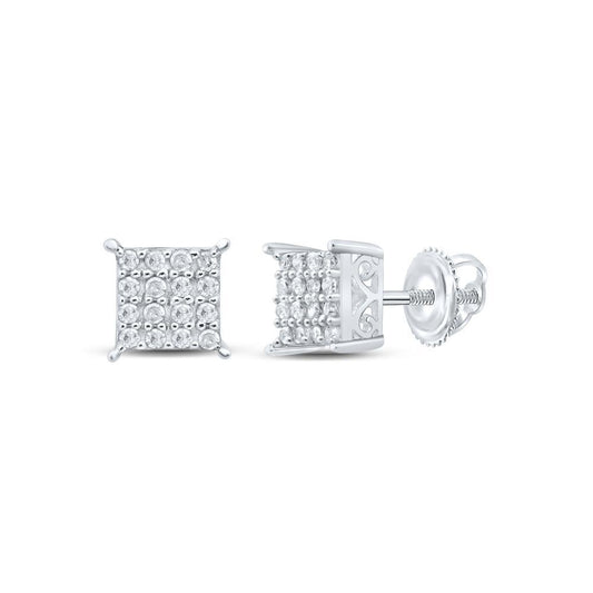 Diamond Stud Square Earrings 925 Sterling Silver Screw Back