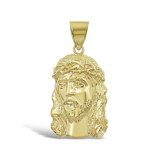 Jesus Head Face Pendant Charm 10k Yellow Gold 1.9 inch
