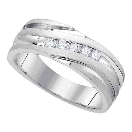 0.25 Cttw Round Diamond Wedding Mens Band Ring 10k White Gold