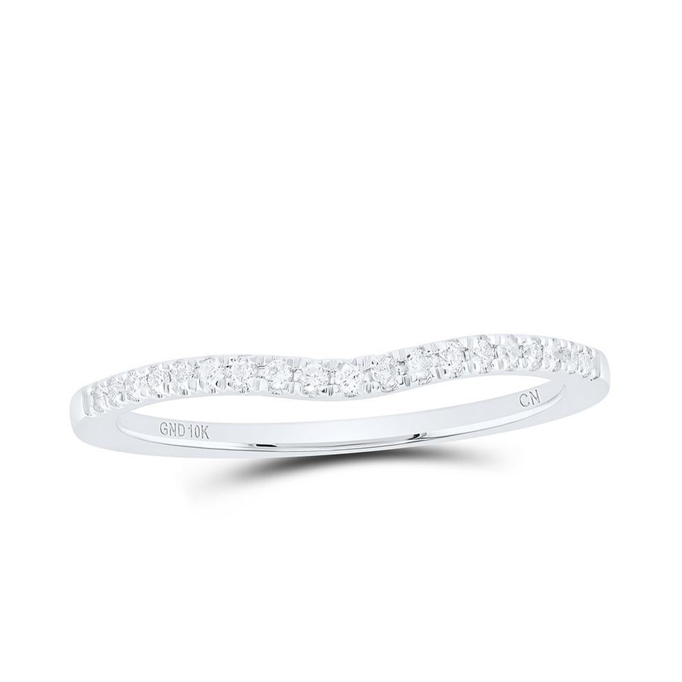 Diamond Curved Single Row Womens Ring 10K White Gold