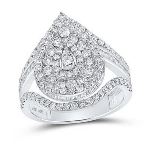 1.92 ctw Baguette Diamond Teardrop Womens Ring 10k White Gold
