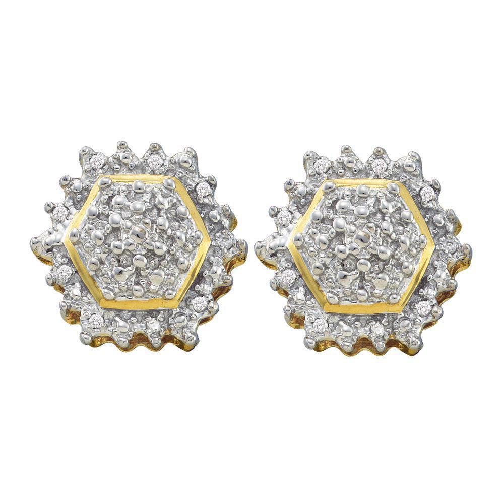 Diamond Hexagon Geometric Cluster Stud Earrings 10k Gold Screw Back