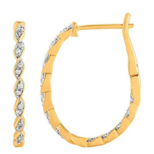 0.25 cttw Diamond Twist Inside Out Oval Hoop Earrings 10k Yellow Gold