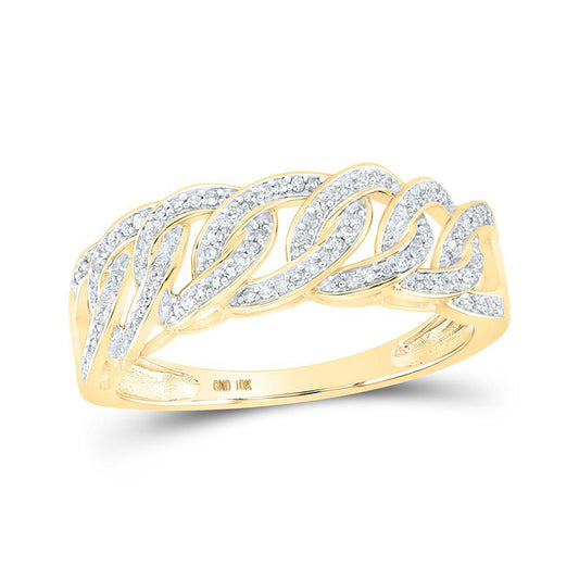 0.25cttw Diamond Cuban Link Mens Ring 10kt Yellow Gold Band