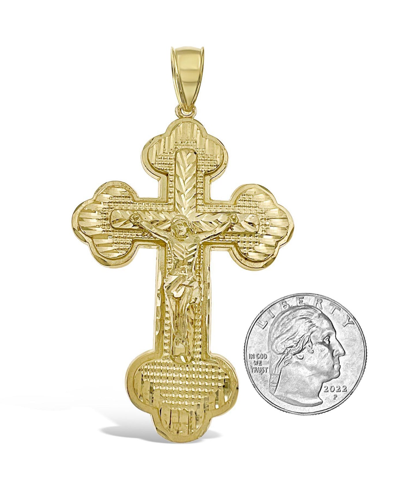 Jesus Crucifix Cross Pendant 10k Gold Men's Charm 3.3"